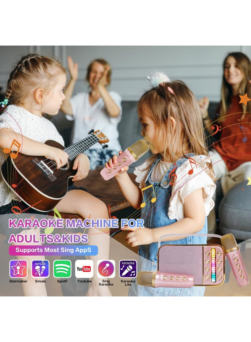 Mini Karaoke Machine with 2 Wireless Microphone Set, Mini Karaoke Machine for Kids  Adults, Portable Handheld Microphone and Speaker Set, Retro Speaker System with Disco Light, Home Party KTV (Pink) - Image 5